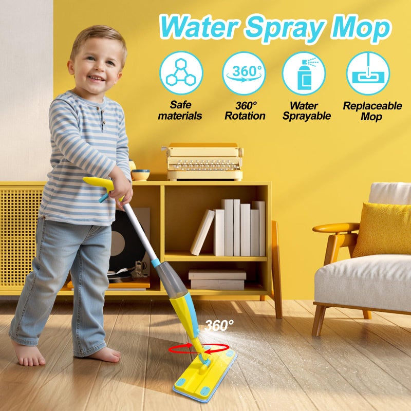 Elefama Spray Mop Kids Montessori Christmas Toy Set with Real Water Sprayer 2PCS Washable pads Squeeze Working Mini Size Kids Spray Mops Cleaning Toy Set That Really Work for Toddler 3-8 Floor Cleaning Dust - Image 5